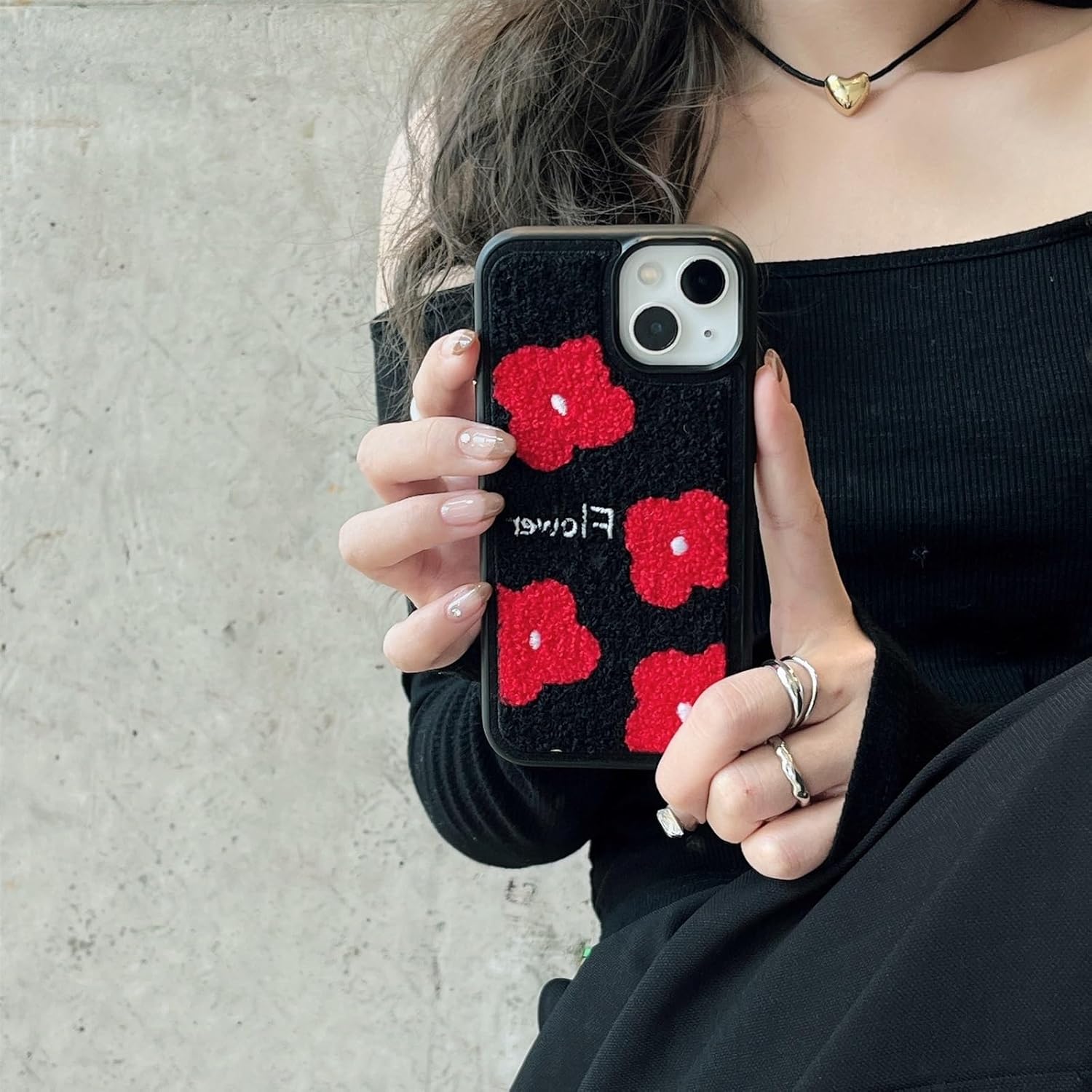 Red Petal Embroidery iPhone Case