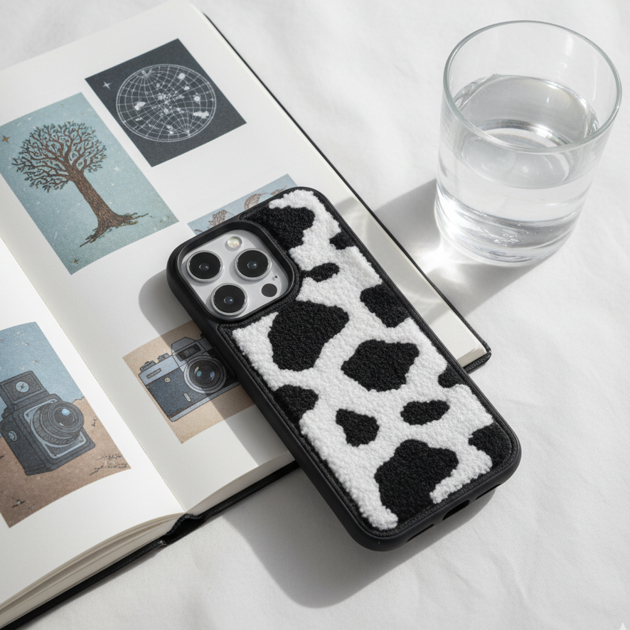 Fluffy Cow Print Sherpa Phone Case