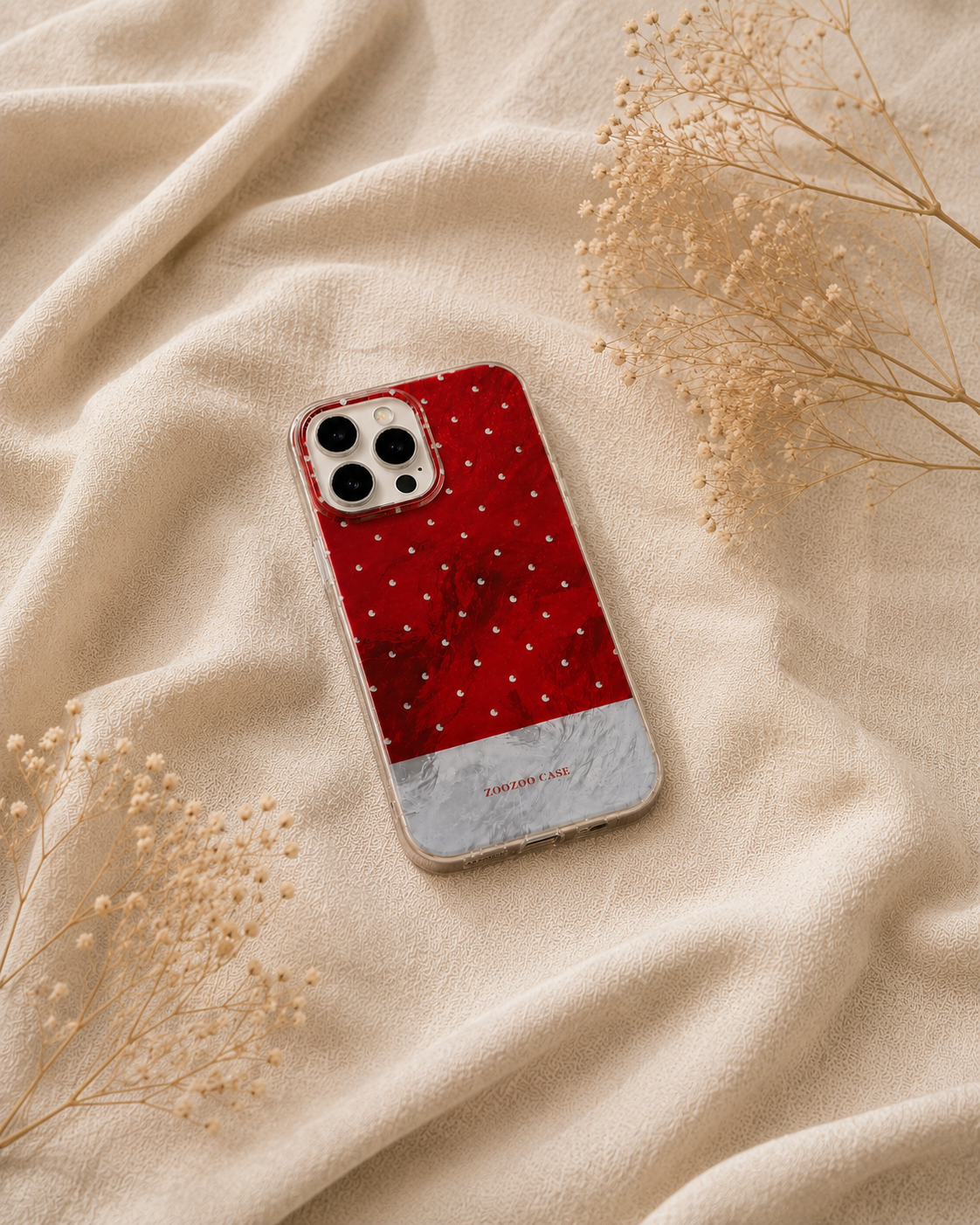 Bold Red & Grey Polka Dot Clear Case