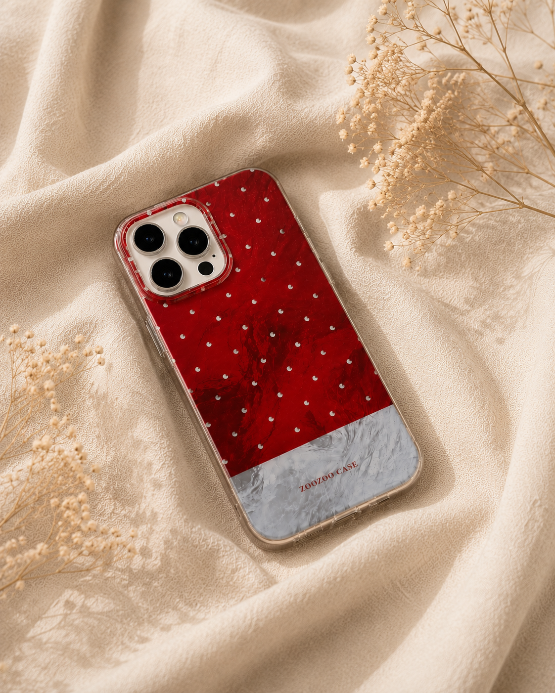 Bold Red & Grey Polka Dot Clear Case