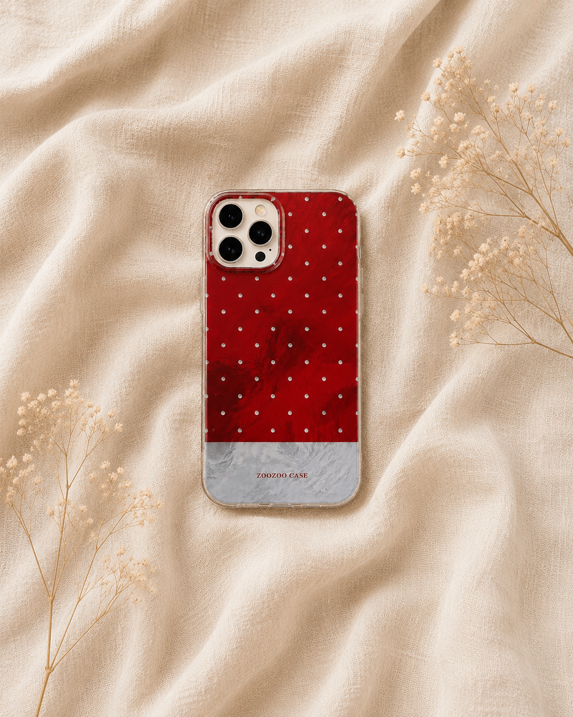 Bold Red & Grey Polka Dot Clear Case