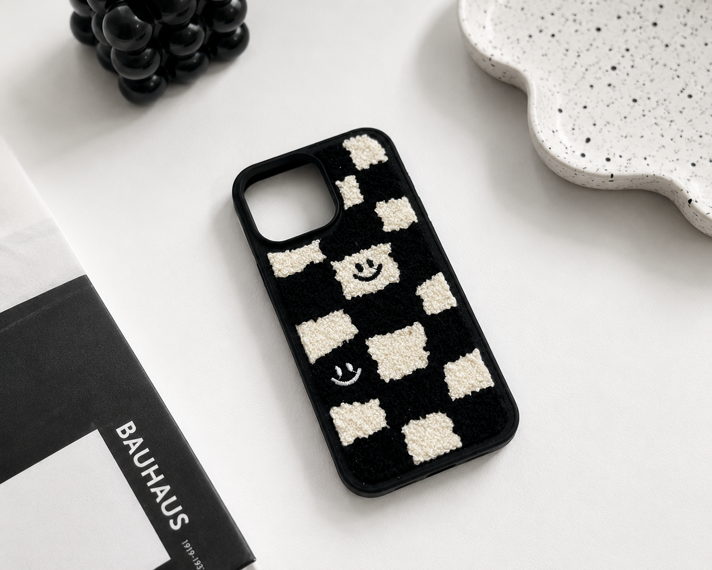 Fuzzy Checkered Smiley Phone Case