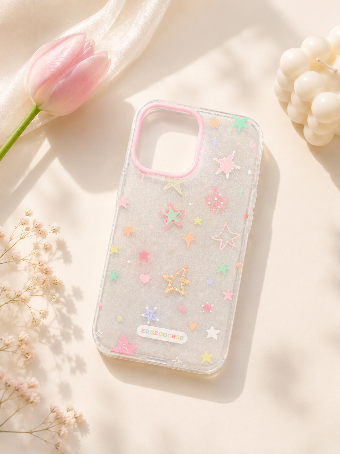 
 phone case with star designs on a light background