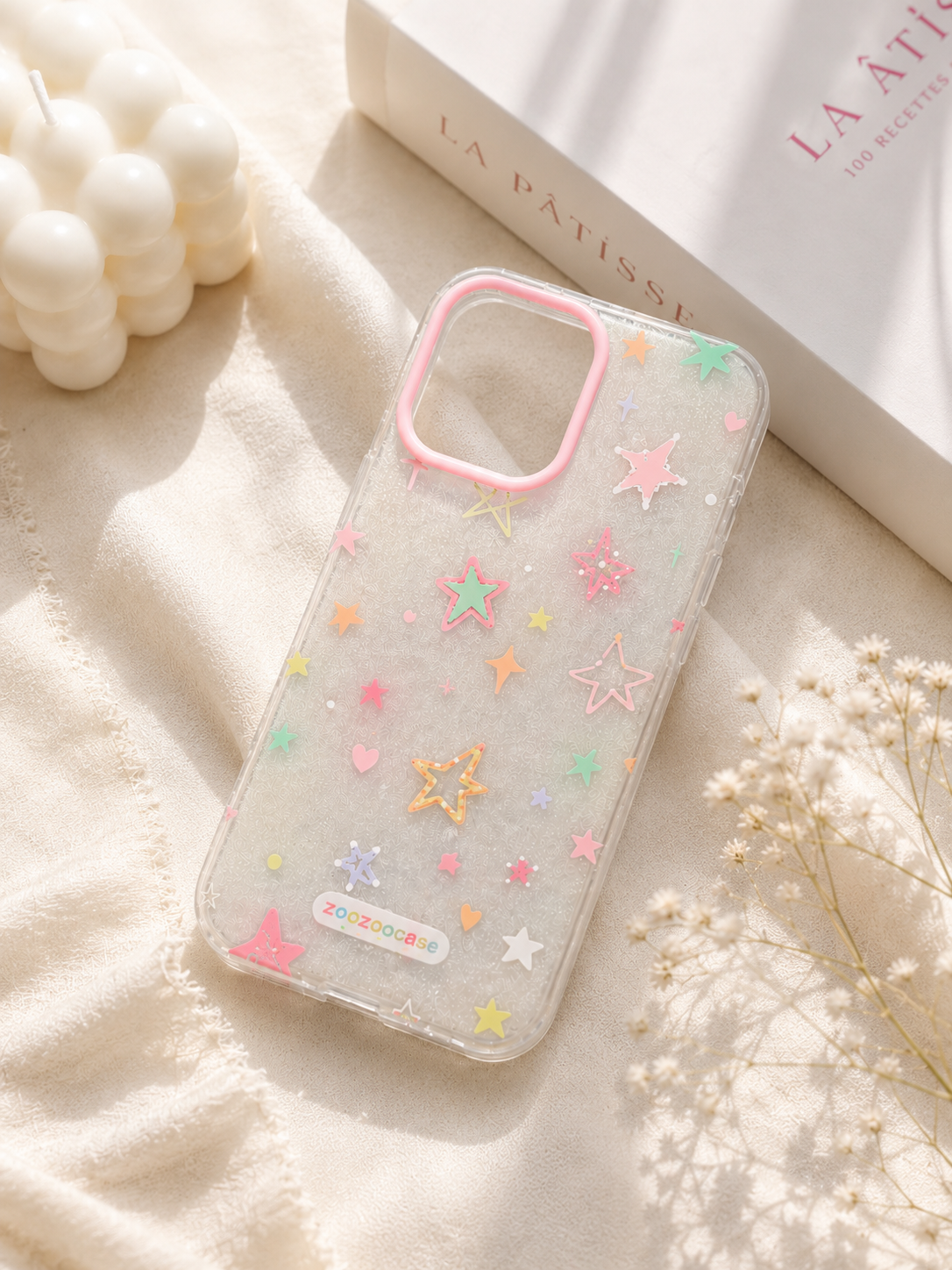 Phone case with star designs on a soft surface