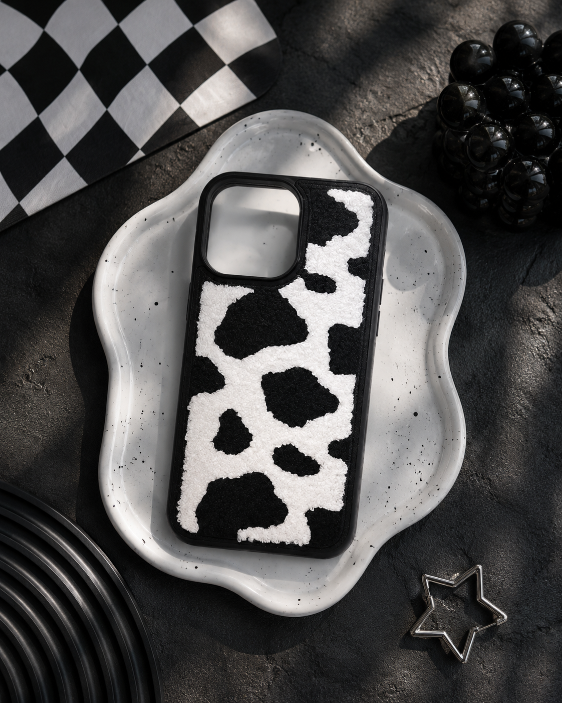 Fluffy Cow Print Sherpa Phone Case