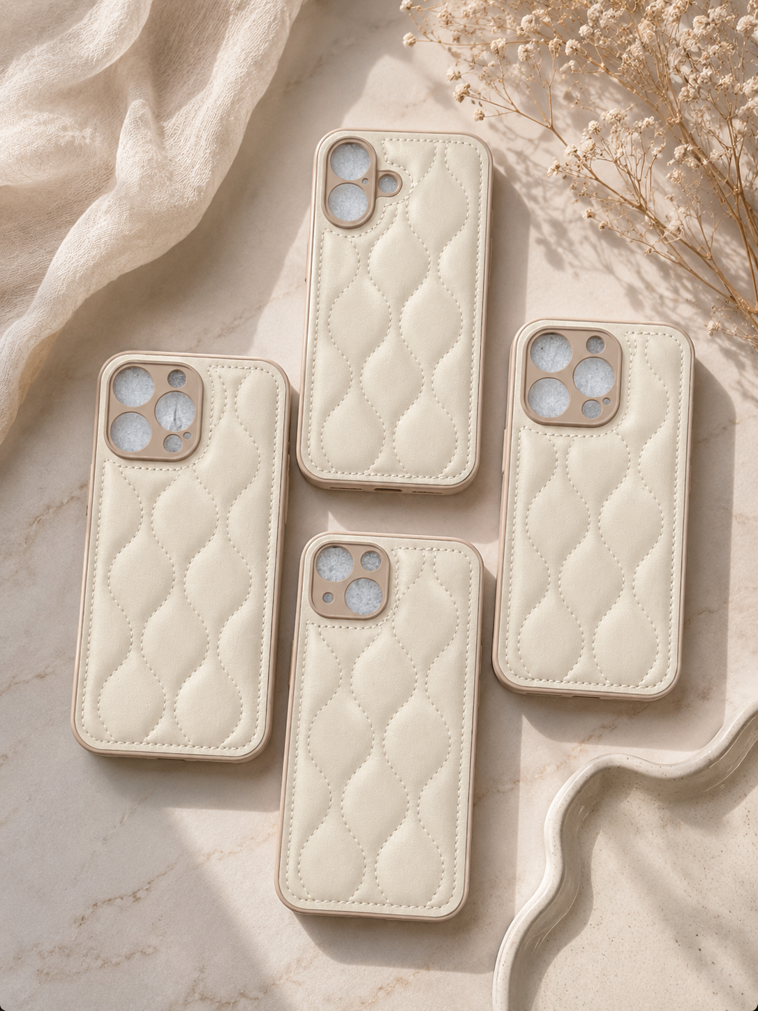 Beige Quilted Leather Phone Case