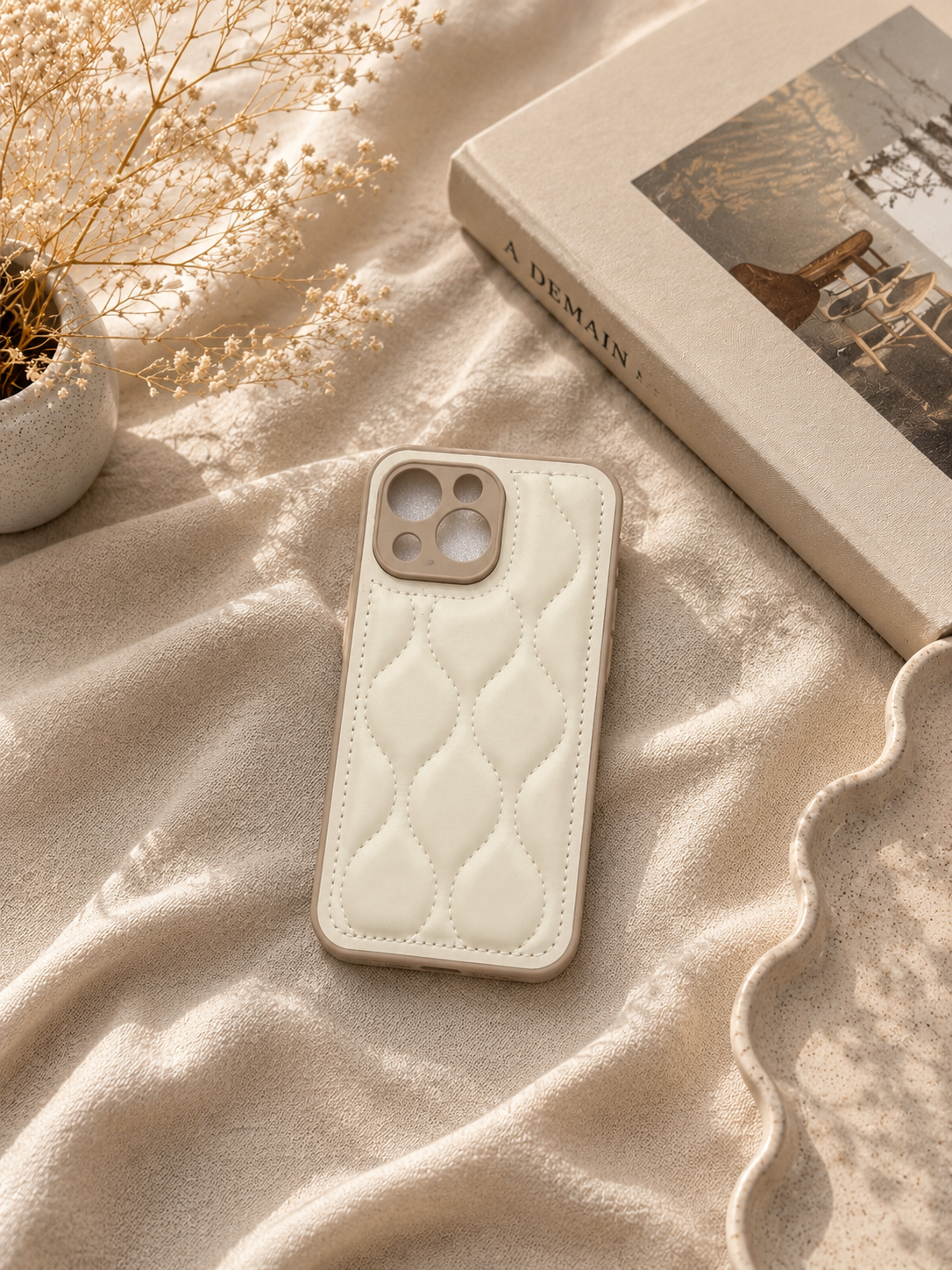 Beige Quilted Leather Phone Case