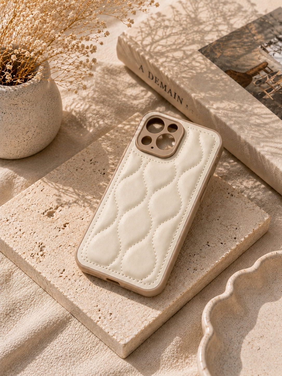 Beige Quilted Leather Phone Case