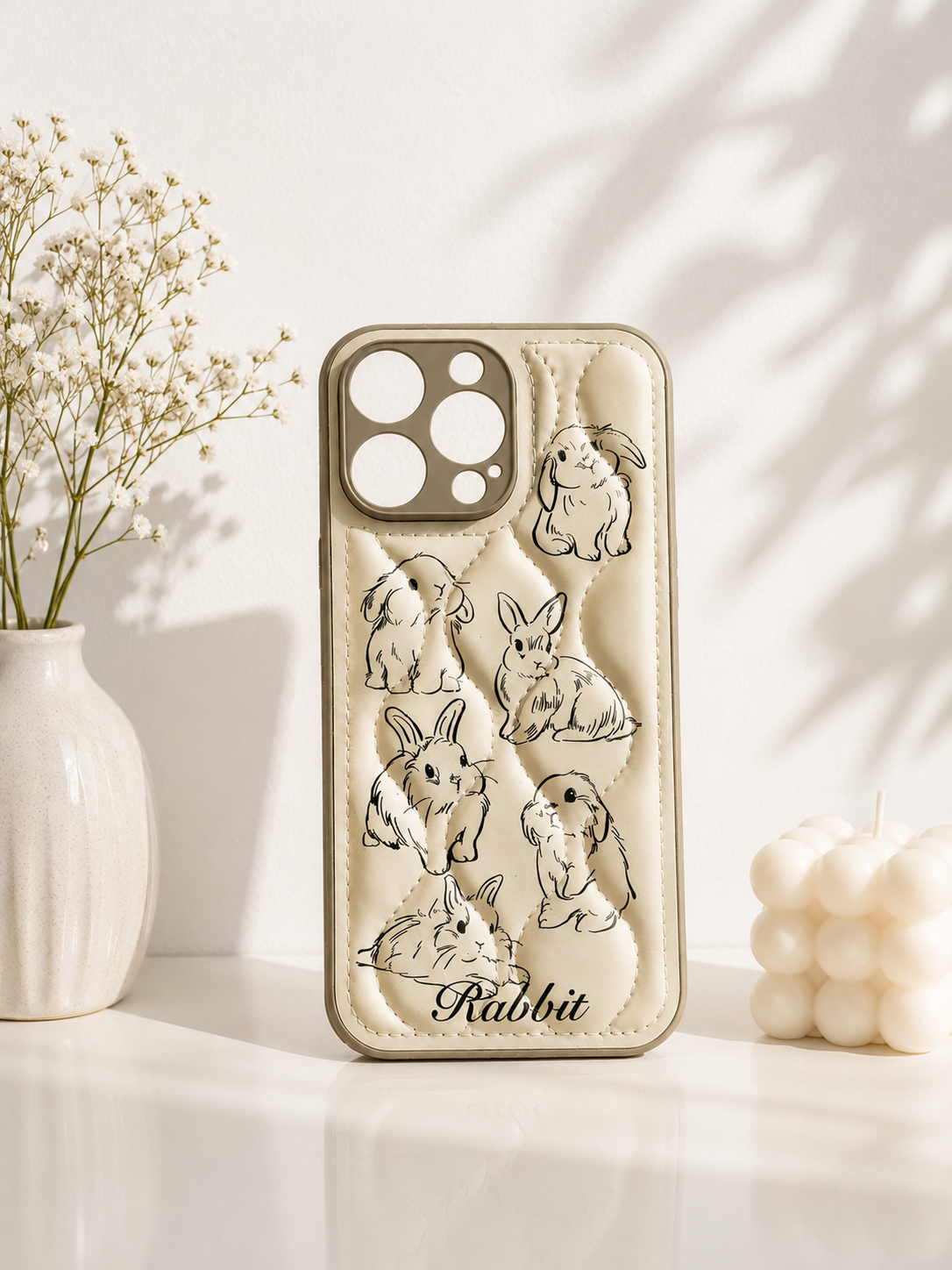Cute Rabbit Pattern Leather Iphone Case