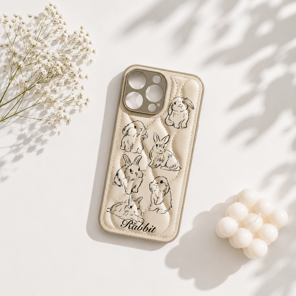 Cute Rabbit Pattern Leather Iphone Case