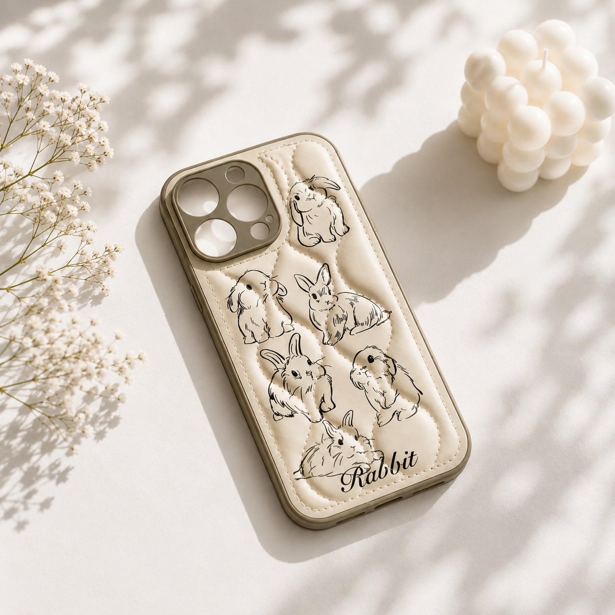 Cute Rabbit Pattern Leather Iphone Case