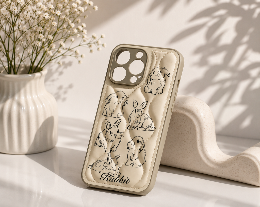 Cute Rabbit Pattern Leather Iphone Case