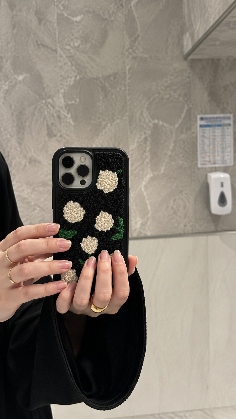 3D Fluffy Floral Embroidered Black Case