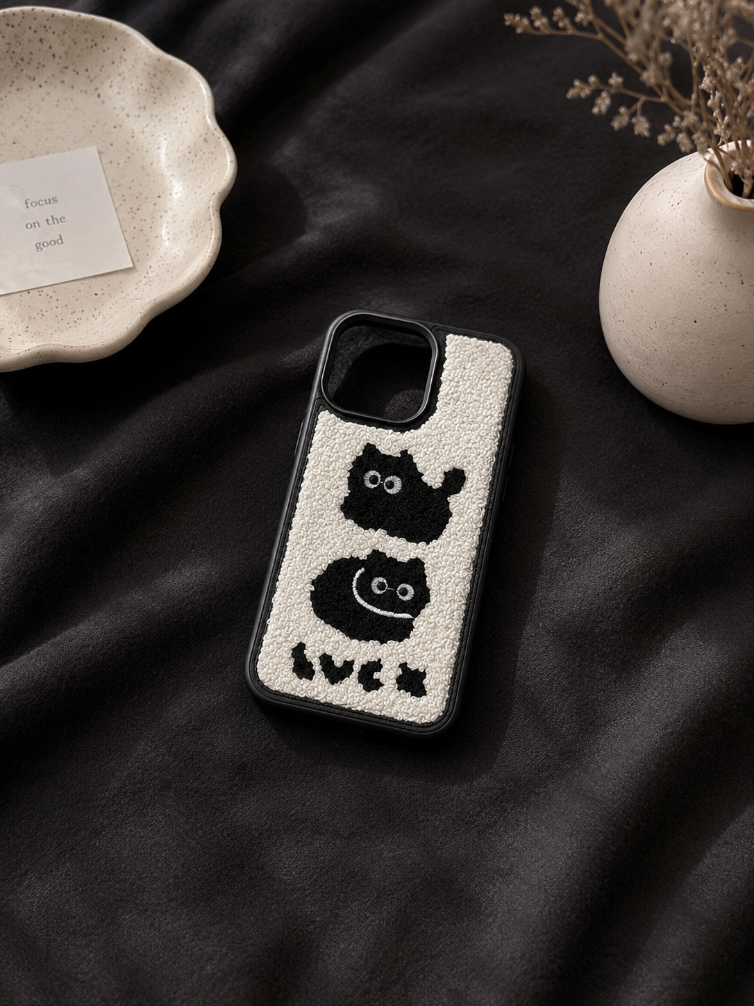 Cozy Black & White Cat Sherpa Case