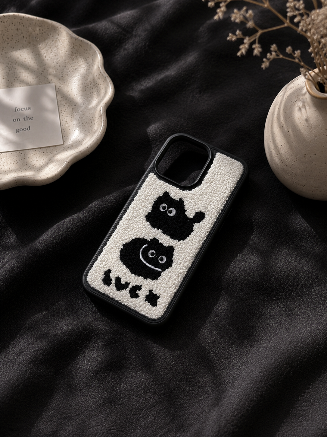 Cozy Black & White Cat Sherpa Case