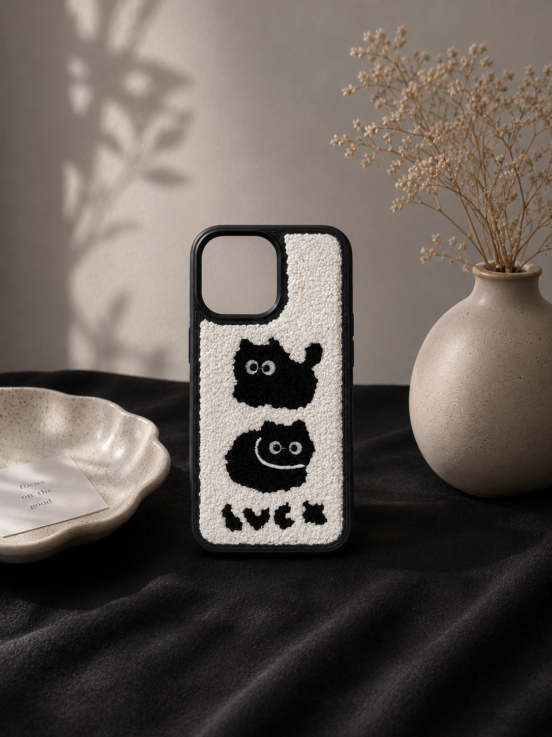 Cozy Black & White Cat Sherpa Case