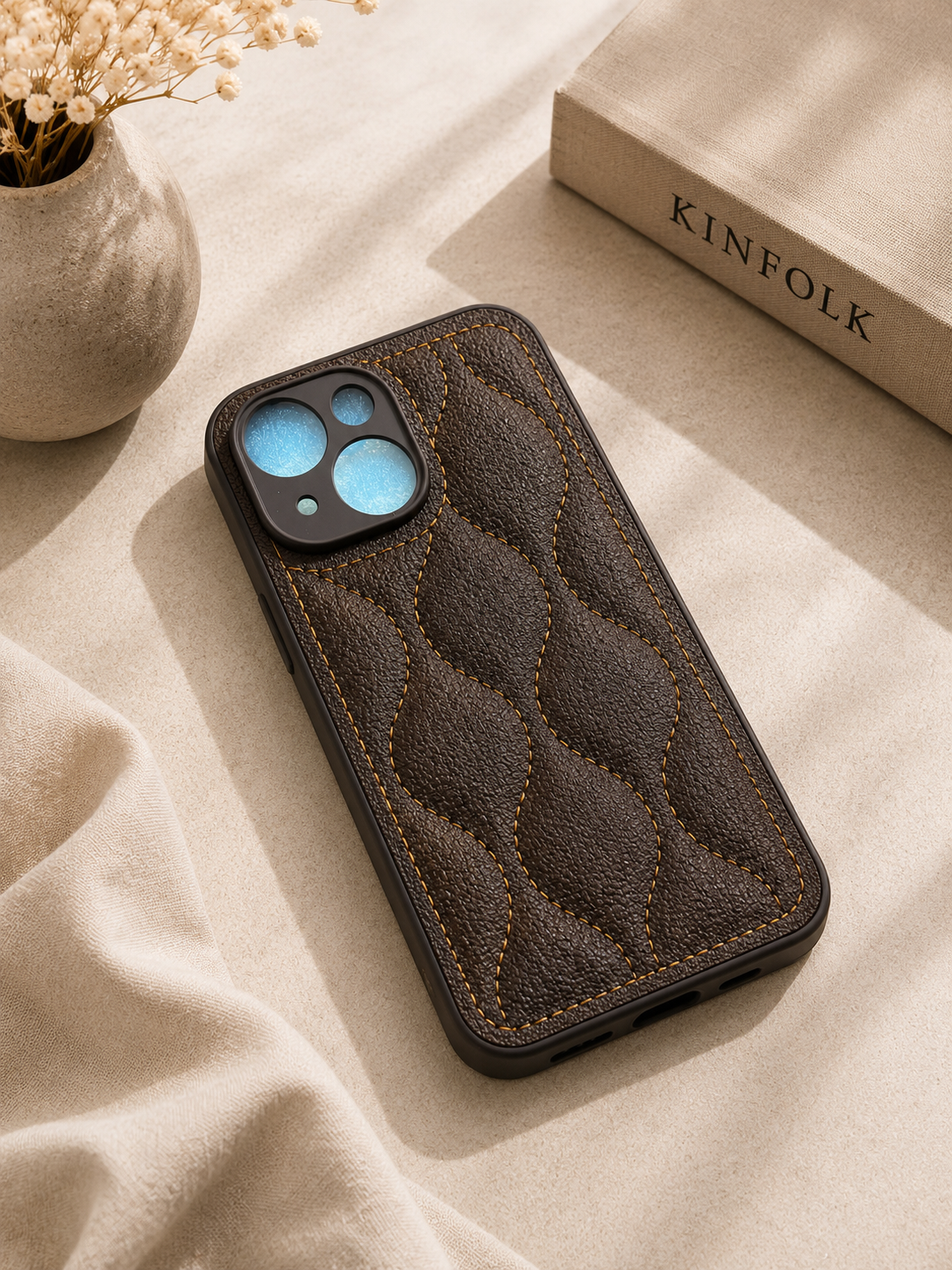 Luxury Quilted Faux Leather Case - Dark Brown