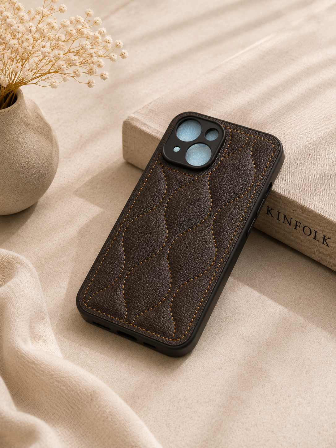 Luxury Quilted Faux Leather Case - Dark Brown