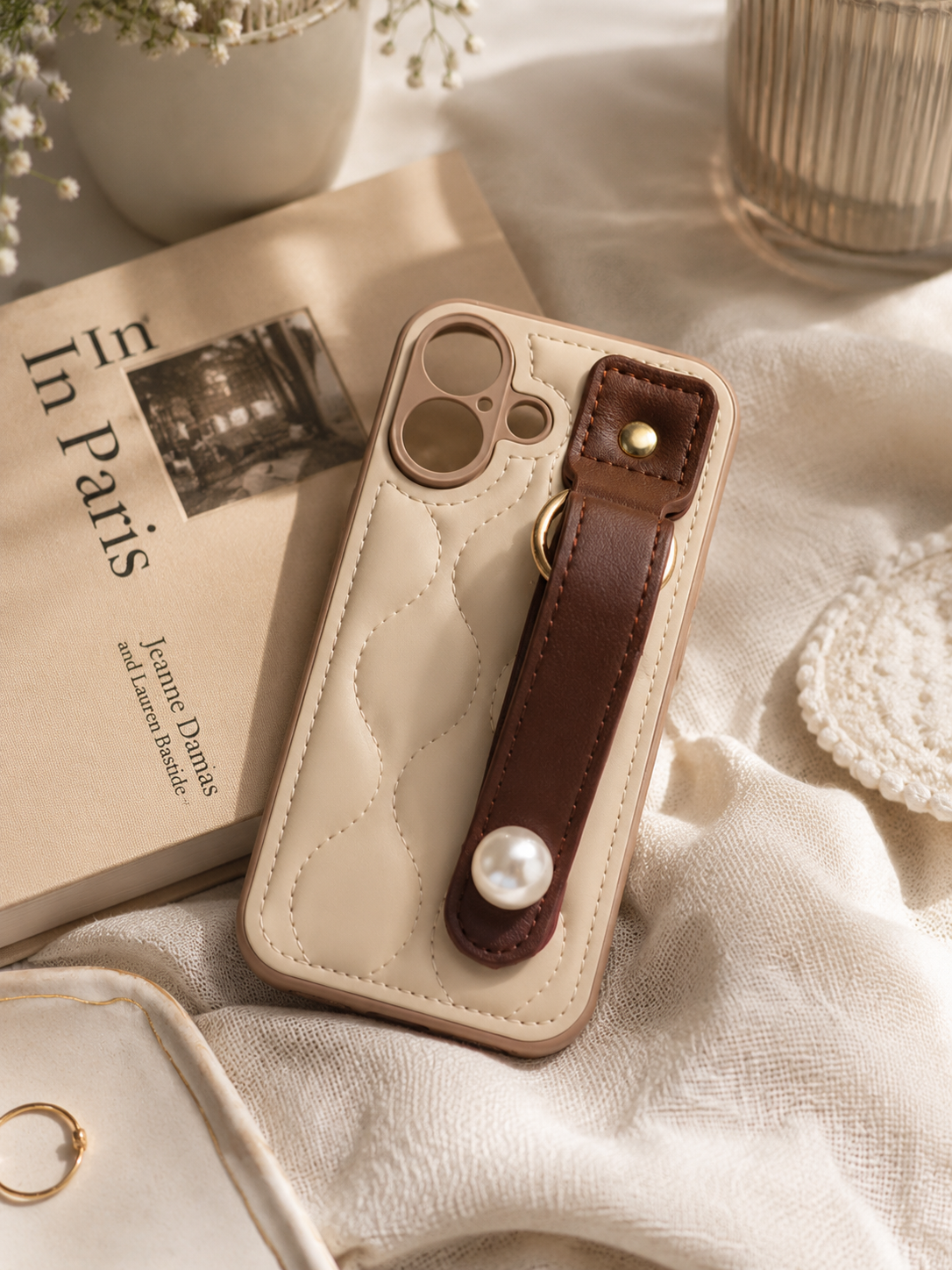 Chic Quilted Case with Pearl Strap