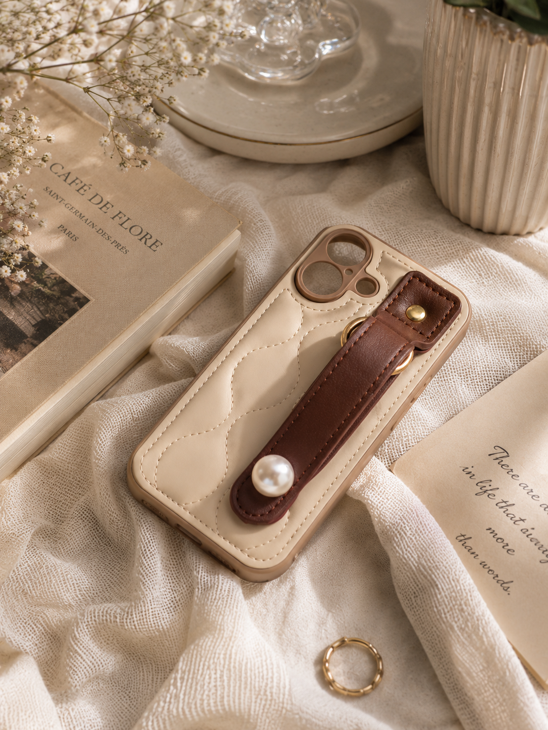 Chic Quilted Case with Pearl Strap
