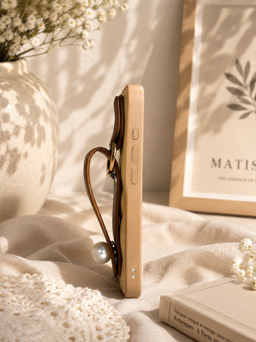 Chic Quilted Case with Pearl Strap