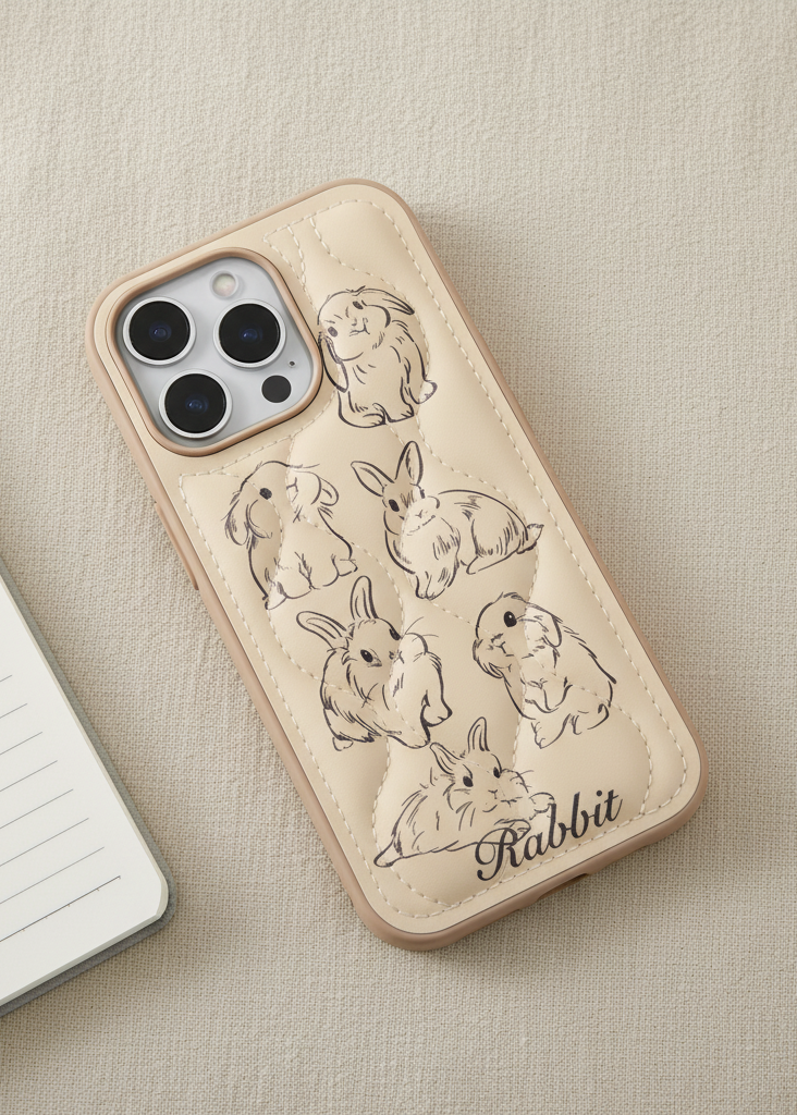 Chic Quilted Bunny Sketch Case - Beige