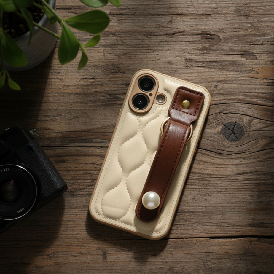 Chic Quilted Case with Pearl Strap