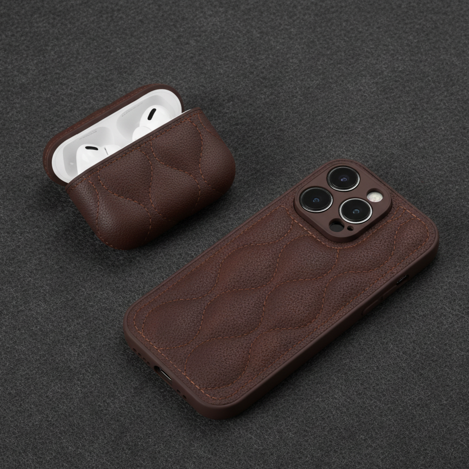 Luxury Quilted Faux Leather Case - Dark Brown