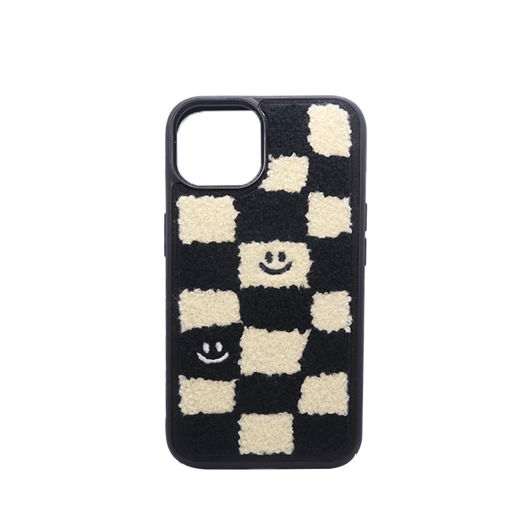 Fuzzy Checkered Smiley Phone Case