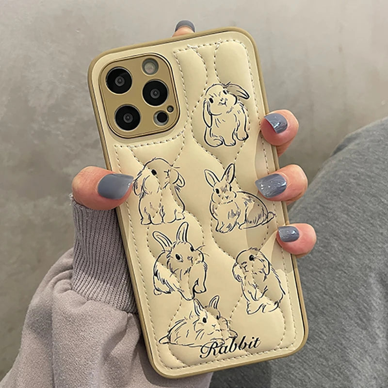 Cute Rabbit Pattern Leather Iphone Case