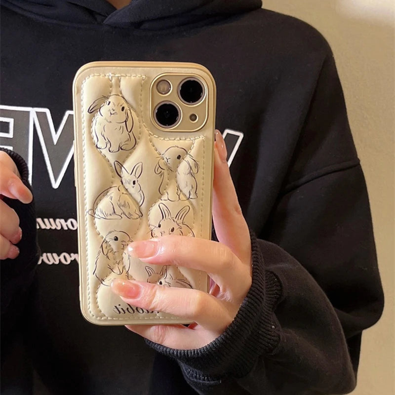 Cute Rabbit Pattern Leather Iphone Case